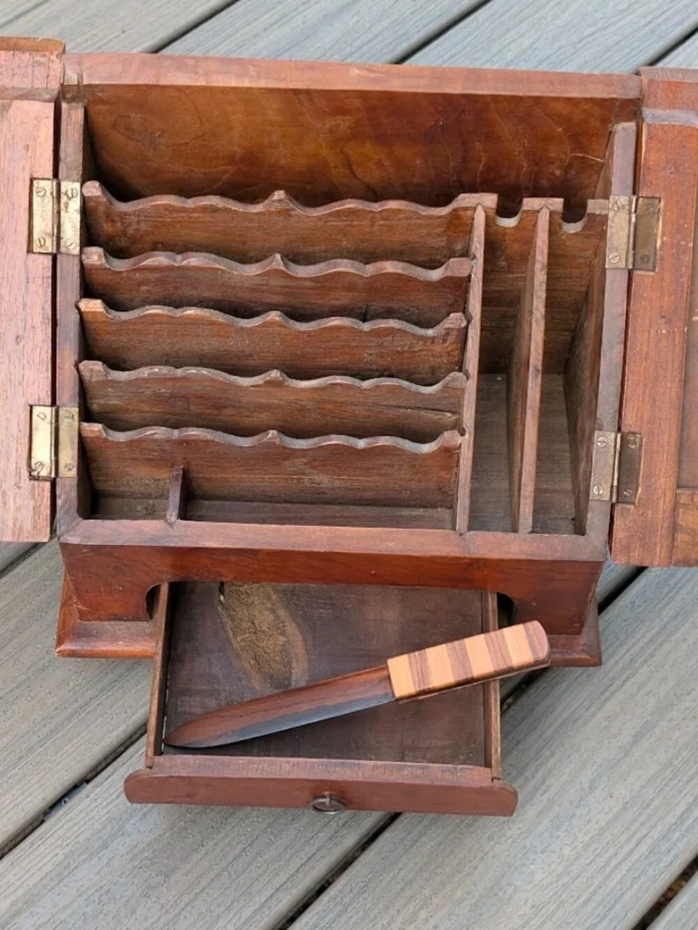 Vtg Stationery Cabinet Desk Compendium Antique letter Stationary Box w/ Drawer